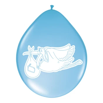 Balloner Baby Shower Stork lyseblå 30cm, 8 stk. babyshowerfest