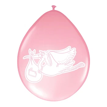 Balloner Baby Shower Stork lyserød 30cm, 8 stk. babyshowerfest