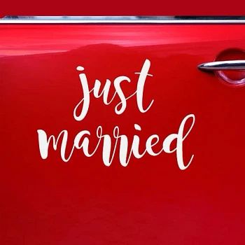 Bilpynt streamer/klistermærke Just Married hvid 45cm festartikler