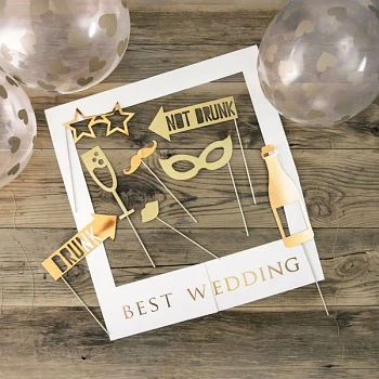 Photobooth selfiesticks Best Wedding hvid/guld festartikler