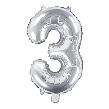 Folieballon tal "3" sølv 35cm talballon