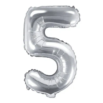 Folieballon tal "5" sølv 35cm talballon