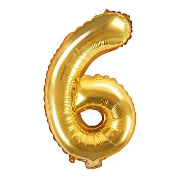Folieballon tal "6" guld 35cm festartikler
