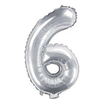Folieballon tal "6" sølv 35cm talballon