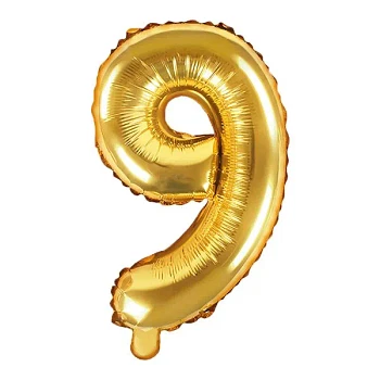 Folieballon tal "9" guld 35cm festartikler