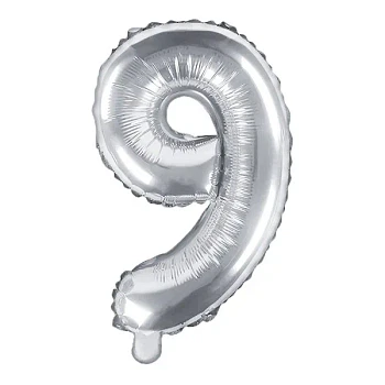 Folieballon tal "9" sølv 35cm talballon