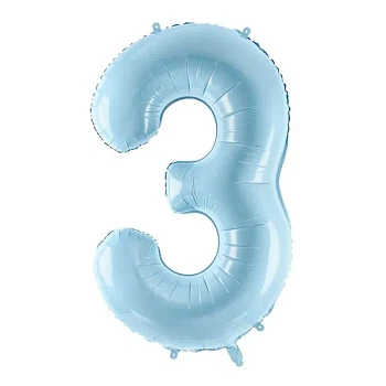 Folieballon tal "3" lyseblå 86cm talballon