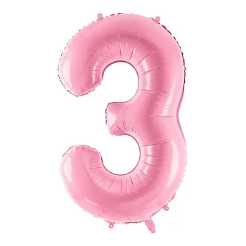 Folieballon tal "3" lys pink 86cm stor talballon