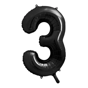 Folieballon tal "3" sort 86cm stor talballon
