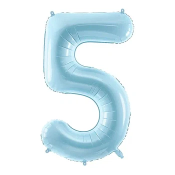 Folieballon tal "5" lyseblå 86cm talballon