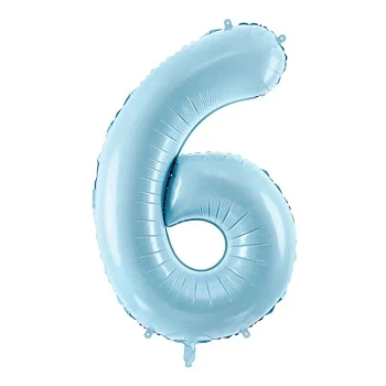 Folieballon tal "6" lyseblå 86cm talballon