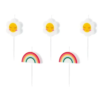Kagelys Regnbue og Daisy blomst, 5 stk. fødselsdagslys