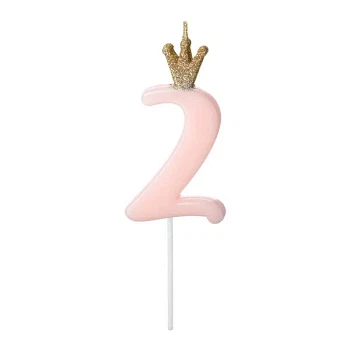 Fødselsdagslys Prinsessekrone tal 2 lyserød/guld 9,5cm lagkagelys
