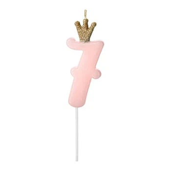 Fødselsdagslys Prinsessekrone tal 7 lyserød/guld 9,5cm lagkagelys