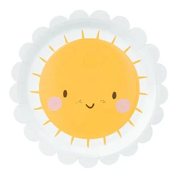 Paptallerken Smiley sol hvid/gul 18cm, 6 stk. engangsservice