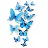 3D blå sommerfugle vægdekoration sæt med 12 stk på hvid baggrund med realistiske foldbare vinger