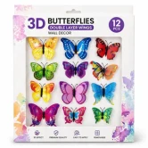 3D sommerfugle farvemix 12 stk med dobbeltvinger i emballage som wallstickers vægdekoration