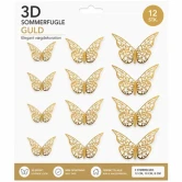3D sommerfugle guld 12 stk wallstickers i forskellige størrelser til vægdekoration