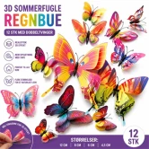 3D sommerfugle regnbue 12 stk med dobbeltvinger – farverige wallstickers til vægdekoration