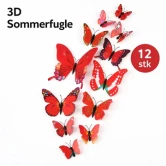 3D sommerfugle røde 12 stk vægdekoration med realistisk 3D effekt