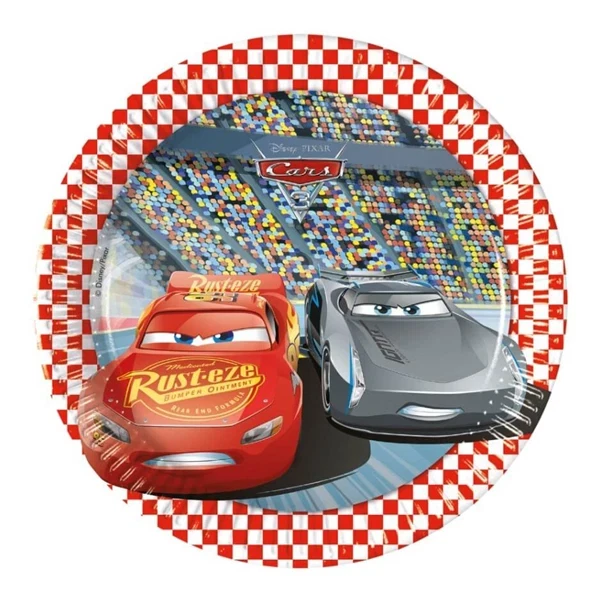Disney Cars paptallerkner 20 cm med Lynet McQueen og Jackson Storm motiv til børnefødselsdag – pakke med 8 tallerkner