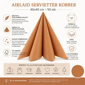 Airlaid servietter kobber 40x40 cm 50 stk infografik