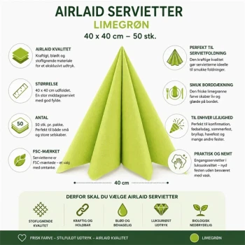 Airlaid servietter limegrøn 40x40 cm 50 stk infografik