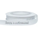 Bånd Årets Konfirmand hvid/sølv 1cm x 5m konfirmationspynt