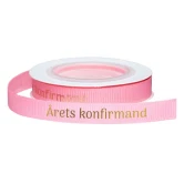 Bånd Årets Konfirmand lys pink/guld 1cm x 5m konfirmationspynt
