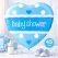 Lyseblå hjerteformet baby shower folie ballon 45 cm med babyshower tekst og baby pynt