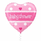 Pink hjerteformet folie ballon med Baby Shower tekst, 45 cm baby shower ballon til pynt