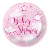 Paptallerkner Baby Shower hvid/lyserød 18cm, 8 stk. engangsservice