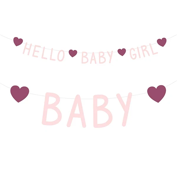 Guirlande Hello Baby Girl lyserød/rød 1,5m babyshower