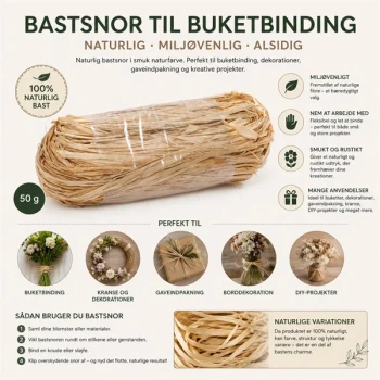 Bastsnor til buketbinding natur 50 g – naturlig miljøvenlig bast til blomsterbinding, gaveindpakning, kranse og kreative DIY-projekter.