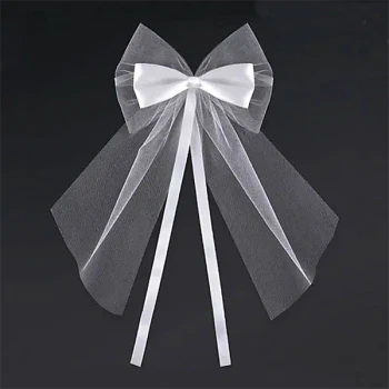 Pynt til bilhåndtag, hvid tyl med satinsløjfe, 2 stk. festartikler