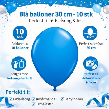 Blå balloner 30 cm 10 stk infografik til fødselsdag fest dekoration helium eller luft