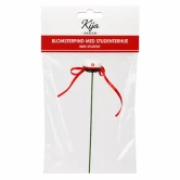 Blomsterpind med rød studenterhue i emballage. Dekorationspind til blomsterbuketter, bordpynt og studentergilde.