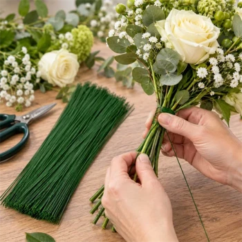 Grøn blomstertråd til blomsterbinding af buket med blomster og eucalyptus