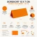 Infografik med orange tekstureret bordkort 10x7 cm og produktinformation om størrelse, materiale og anvendelse