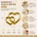 Infografik af bordpynt guld hjerter 15 stk. med mål, anvendelsesmuligheder og produktinformation til bryllup, konfirmation, barnedåb og fest.