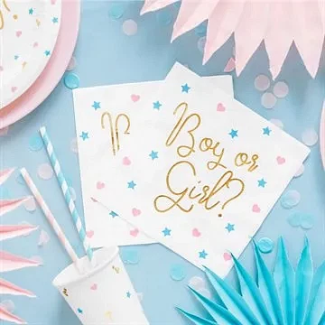 Servietter Boy or Girl 33cm x 33cm, 20 stk. gender reveal