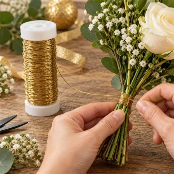 Bouillontråd guld brugt til blomsterbinding af buket med roser