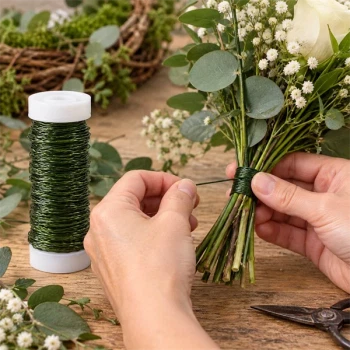 Mørkegrøn bouillontråd brugt til blomsterbinding og buketter