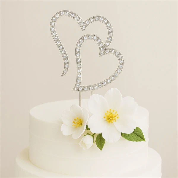 Dobbelthjerte med krystaller på pind caketopper