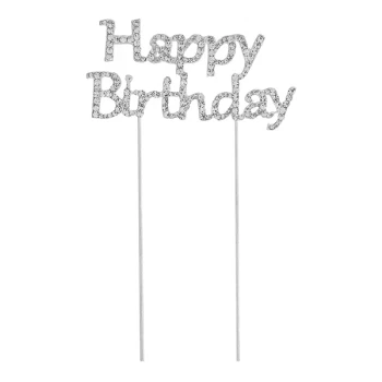 Happy Birthday på pind rhinsten 15cm caketopper
