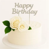 Happy Birthday på pind rhinsten 15cm fødselsdag