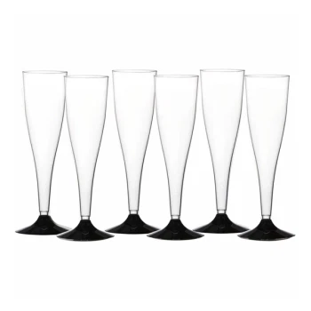 Engangsglas Champagne sort fod 17,5cm, 6 stk. borddækning