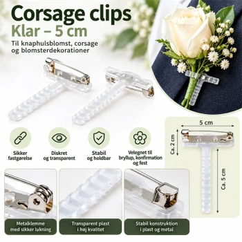 Corsage clips klar 5 cm til knaphulsblomst, corsage og blomsterdekoration