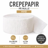 Crepepapir på rulle hvid 24,6 meter x 4,5 cm til festpynt, bryllup, konfirmation og DIY dekoration