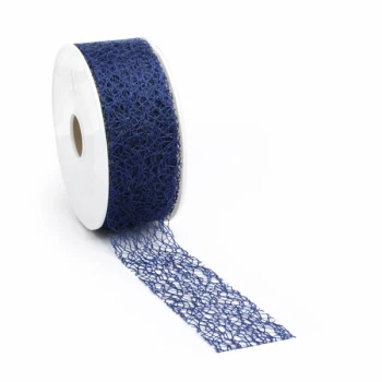 Marineblåt Crispy Deluxe dekorationsbånd i 30 mm bredde på rulle – 10 meter
